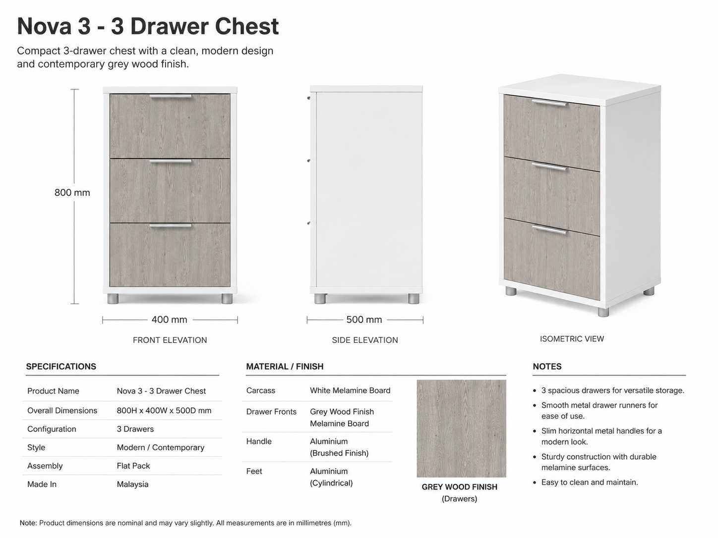 NOVA 3 Drawer Chest