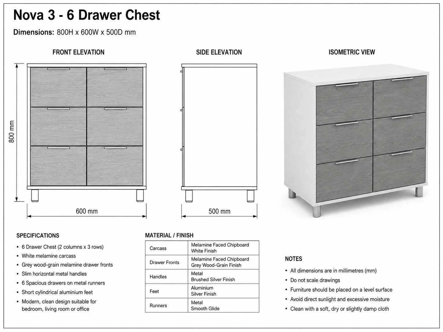 NOVA 6 Drawer Chest