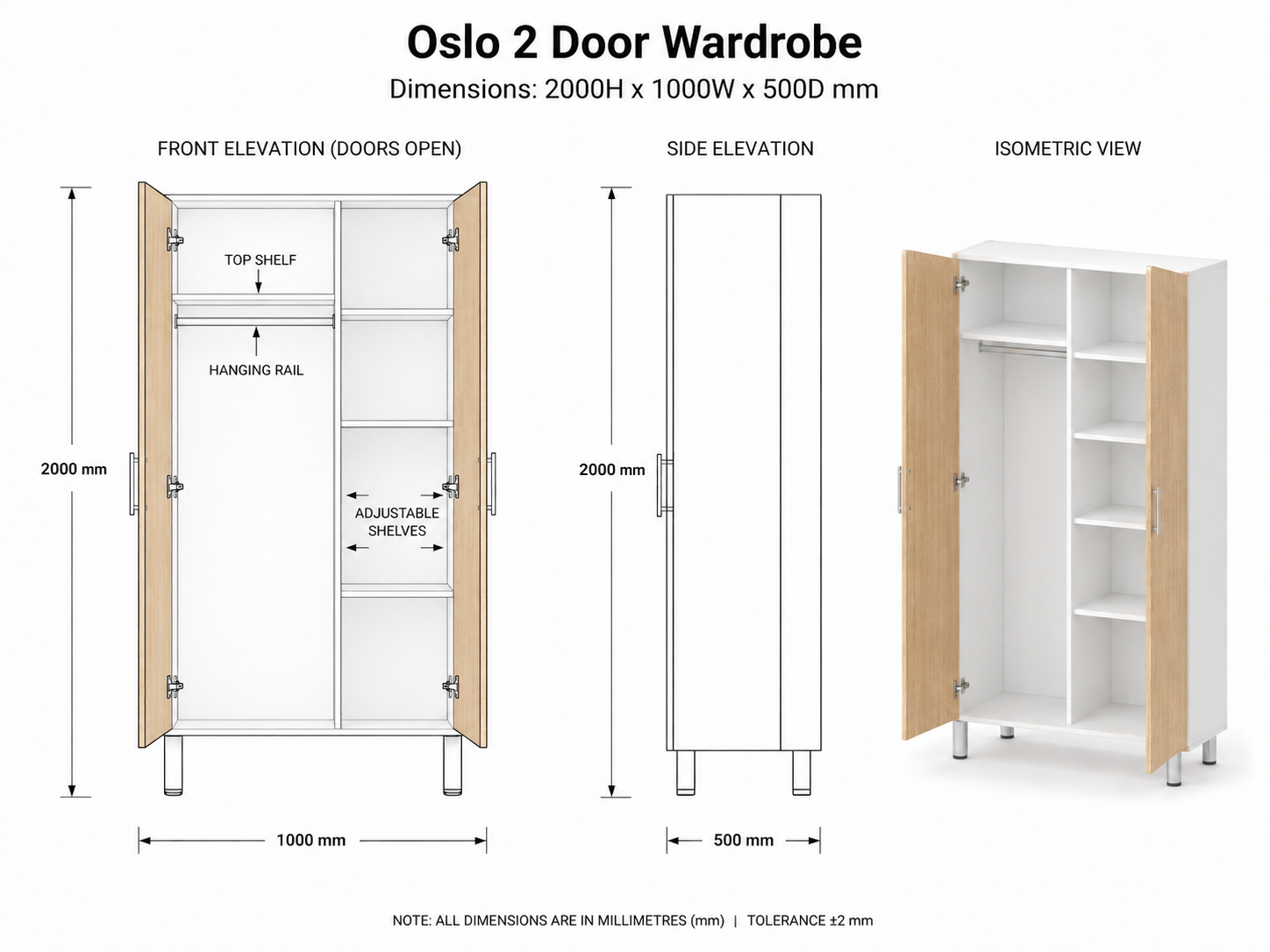 Oslo Wardrobe 2 door